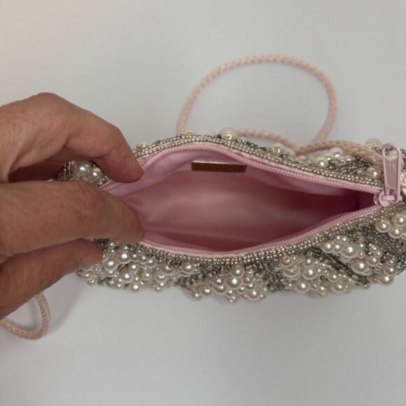 Carla Marchi Vintage Light Pink Pearl Beaded Sequin Evening Bag Purse Strap - Picture 4 of 7